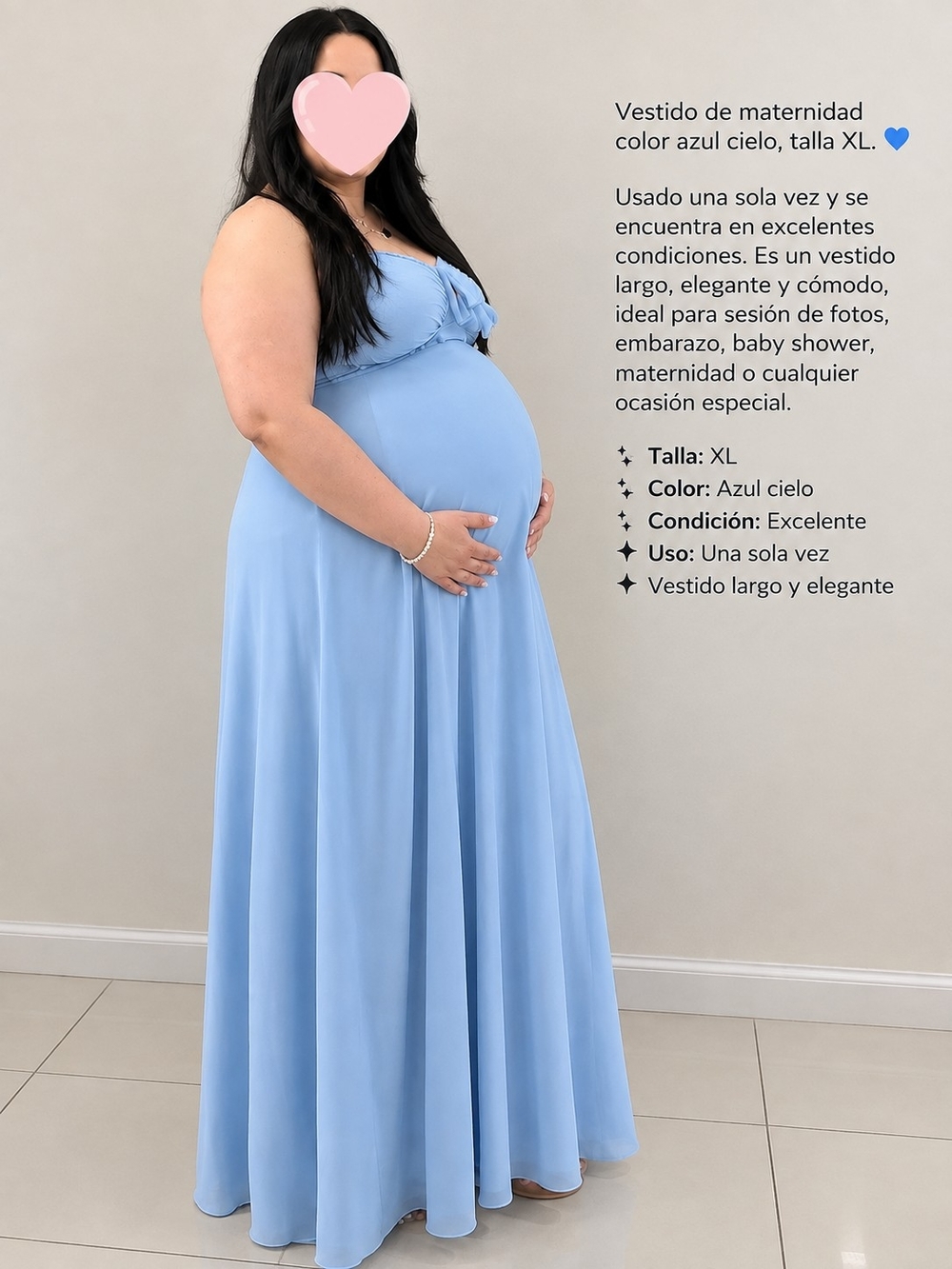 Elegant Sky Blue Maternity Maxi Dress